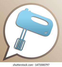 Kitchen mixer sign. Bright cerulean icon in white speech balloon at pale taupe background. Illustration.