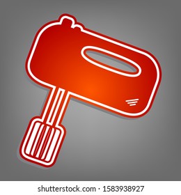 Kitchen mixer sign. Flat red icon with linear white icon with gray shadow at grayish background. Illustration.