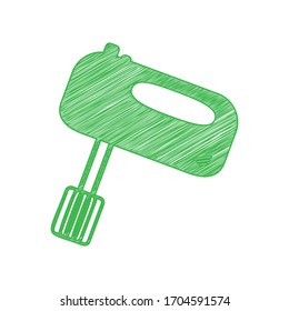 Kitchen mixer sign. Green scribble Icon with solid contour on white background. Illustration.