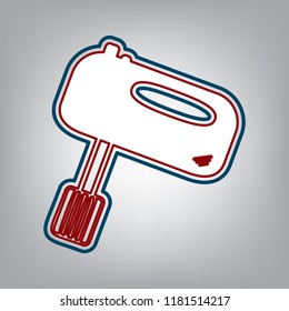 Kitchen mixer sign. Vector. Dark red, transparent and midnight green stroke of white icon at grayish background.