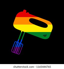 Kitchen mixer sign. Vector. Icon with colors of LGBT flag at black background.