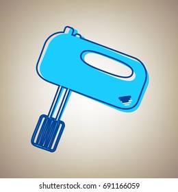Kitchen mixer sign. Vector. Sky blue icon with defected blue contour on beige background.