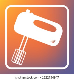 Kitchen mixer sign. Vector. White icon on transparent button at orange-violet gradient background.