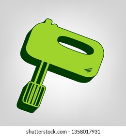 Kitchen mixer sign. Vector. Yellow green solid icon with dark green external body at light colored background.