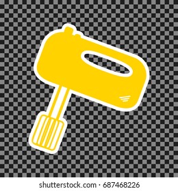 Kitchen mixer sign. Vector. Yellow icon with white contour on dark transparent background.