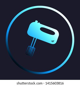 Kitchen mixer sign. White, cyan and blue gradient icon as round button in white shell at dark blue background. Illustration.