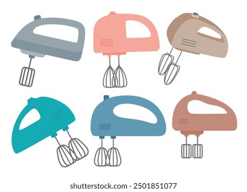 Kitchen mixer vector set cute cartoon style.