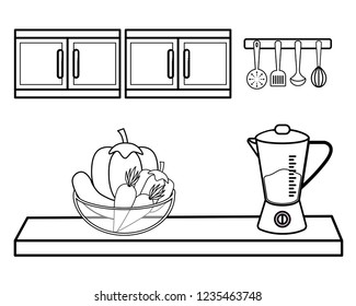 Kitchen with mixer and vegetables design