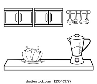 Kitchen with mixer and vegetables design