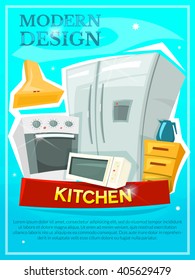 Kitchen modern design advertising poster, vector illustration