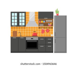 Kitchen modern interior, apartment design. Vector illustration in flat style isolated on white background