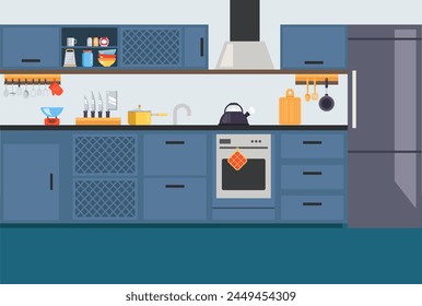 Kitchen modern interior concept. Vector flat graphic design illustration