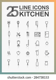 Kitchen modern line icons set.