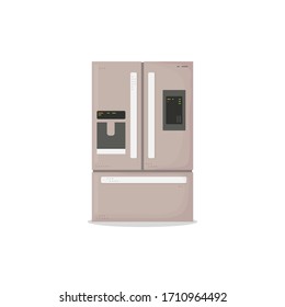 Kitchen modern refrigerator with three chambers. Modern technology fridge with display and ice. Big doors and lines. Flat style vector image. House kitchenware vector. 