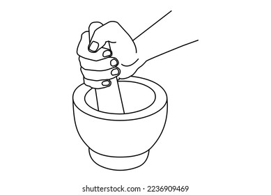 Küchenmörtel und rechte Hand, Vektorgrafik