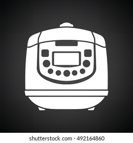 Kitchen multicooker machine icon. Black background with white. Vector illustration.