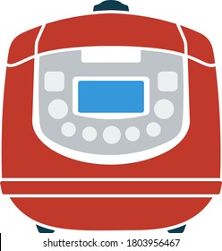 Kitchen Multicooker Machine Icon. Flat Color Design. Vector Illustration.