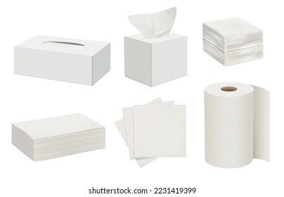 Kitchen napkins. White hygiene papers for kitchen packages with blank towels decent vector realistic mockup