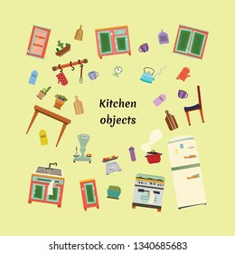 Kitchen object, equipment. Kitchenware, appliances in flat, cartoon style. Cooking, houshold theme. Vector illustration.