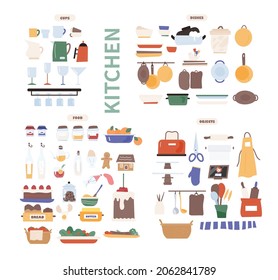 Kitchen object icons mega set. flat design style vector illustration.