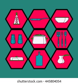 Kitchen objects and accessories icons