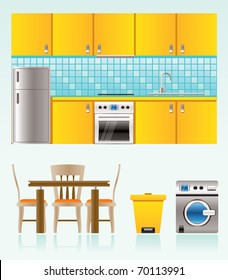 kitchen objects, furniture and equipment - vector illustration