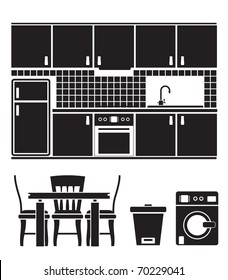 kitchen objects, furniture and equipment - vector illustration