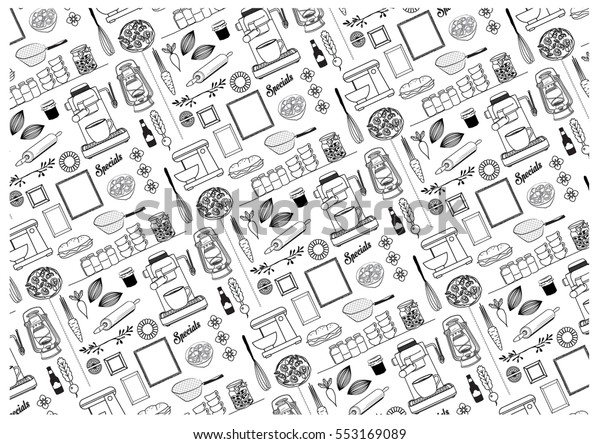 kitchen objects pattern editable repeatable vector stock