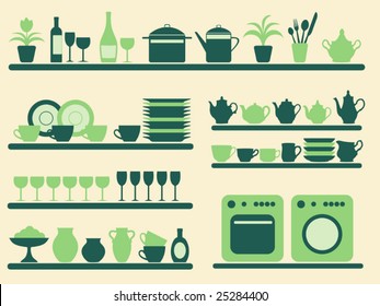 Kitchen objects silhouettes set. Vector illustration.