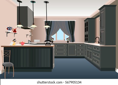 Kitchen old design ,kitchen icon,interior room, symbol furniture, kitchen illustration