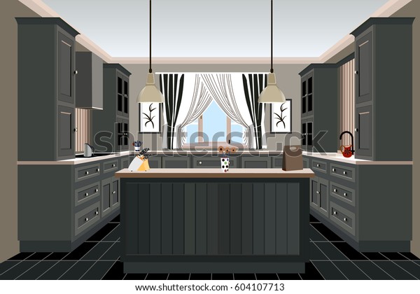 Kitchen Old Design Kitchen Iconinterior Room Stock Vector Royalty Free
