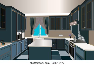 Kitchen old design ,kitchen icon,interiror room, symbol furniture, vector illustration