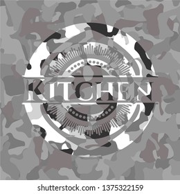 Kitchen on grey camo texture