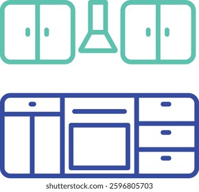 Kitchen outline dual color vector illustration icon design
