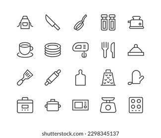 colección de iconos de esquema de cocina. Elementos simples de línea delgada para web y aplicación. Paquete premium