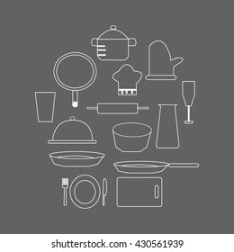 Kitchen outline icons set