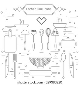 Kitchen outline icons set. Stock vector