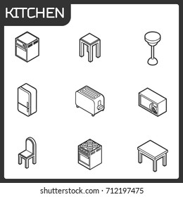 Kitchen outline isometric icons set