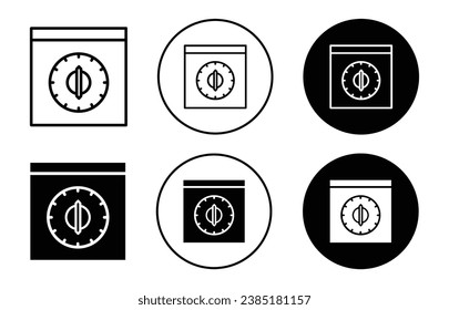 Kitchen oven knob timer icon. household oven or microwave regulator knob with timer symbol set. Thermostat dial controller know with timer line logo. 