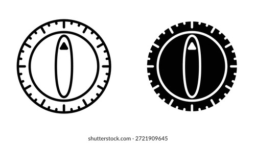 Küchenherd Knopf mit Timer Icon Set. Küche Ofen Knopf Timer Vektorsymbol in schwarz gefüllt und umrissen Stil.