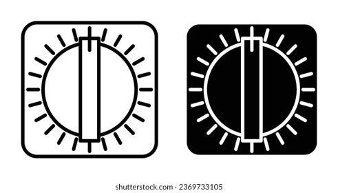 Kitchen oven knob with timer line icon set in black filled and outlined style. suitable for UI designs