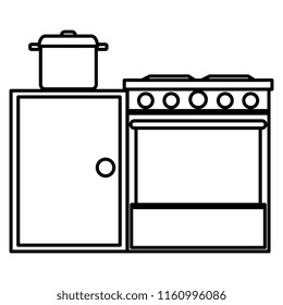kitchen oven with pot and drawer