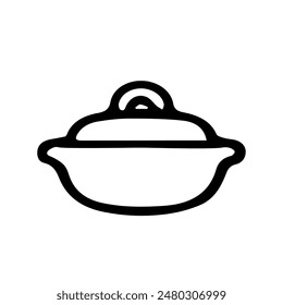 Kitchen pan in doodle style isolated on white background. Signature icon. Outline vector illustration. Can be used as an icon or symbol. Decorative element. Hand drawn black sketch.