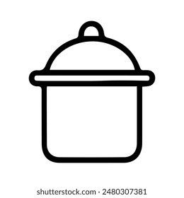 Kitchen pan in doodle style isolated on white background. Signature icon. Outline vector illustration. Can be used as an icon or symbol. Decorative element. Hand drawn black sketch.