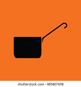 Kitchen pan icon. Orange background with black. Vector illustration.