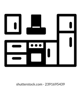 Kitchen, pantry with fridge and stove solid icon, interior design concept, appliances vector sign on white background, glyph style icon for mobile concept and web design. Vector graphics