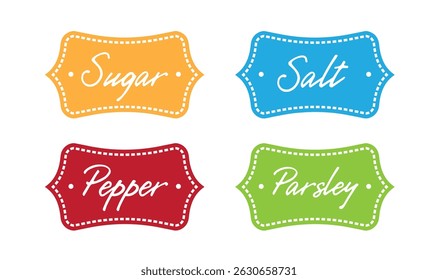Etiquetas de despensa de cozinha modelo de design pré-fabricado para especiarias - açúcar, sal, pimenta, salsa.