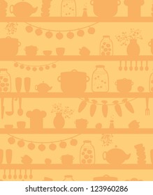 Kitchen pantry shelves seamless pattern background