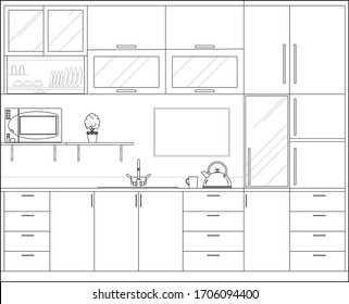 Kitchen Pantry Side Elevation Drawing Complete Stock Vector (Royalty ...