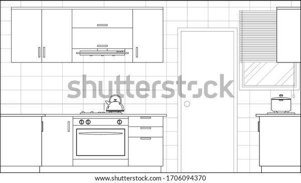 Kitchen Pantry Side Elevation Drawing Complete Stock Vector (Royalty ...